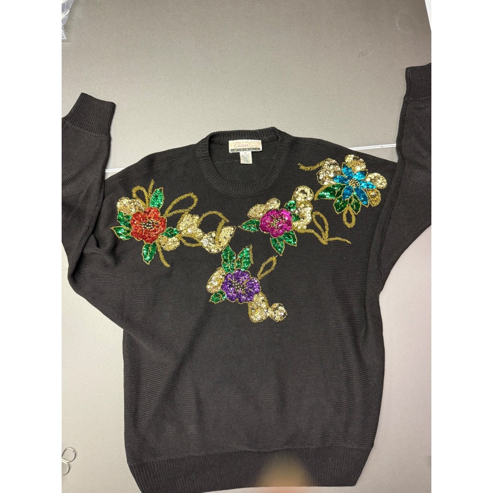 Diana Marco Vintage Black Floral Sequin maxamalist grannycore party holiday